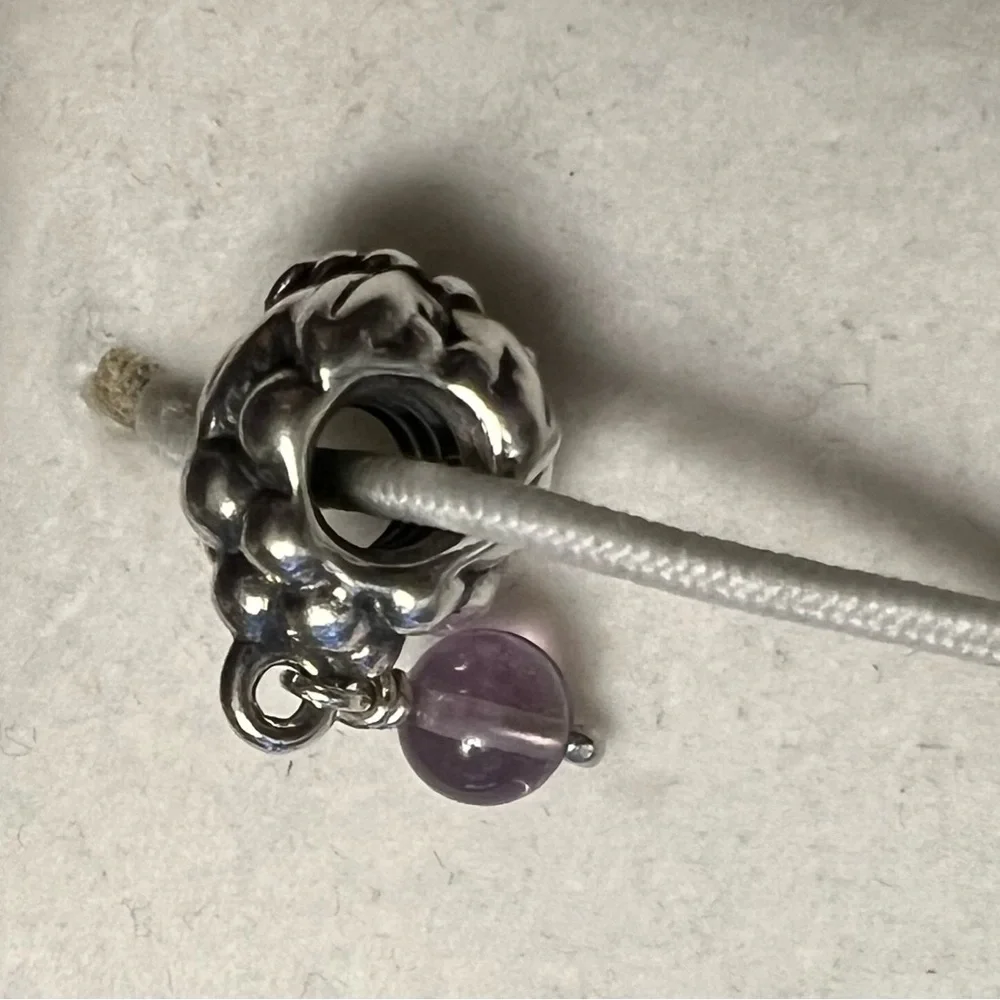 Pandora .925 Sterling Silver Grapes Bunch Dangle Charm Amethyst EUC ALE #292